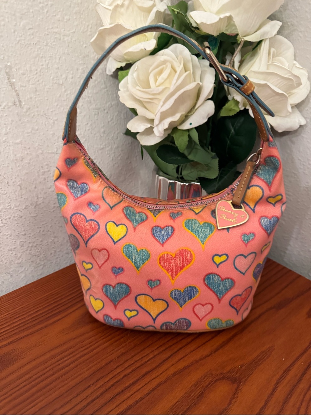Dooney & Bourke Pink Multicolor Heart-Print Shoulder Bag
